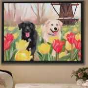 Labrador Tulip Garden Canvas Wall Art Impressionist Dog Painting Floral Decor