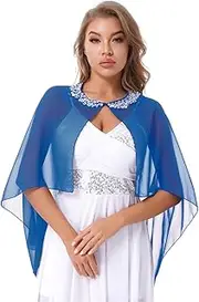 [HEYDHSDC] Bridal Wrap Womens Beading Solid Chiffon Shawl Hem Cape Shrug Tops for Wedding Dress Accessory Cover Ups