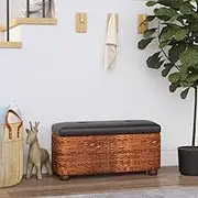 Set of 2 Durable Cattail Storage Benches with Brown Cushions 69 cm, Ample Storage & Comfortable Seating, Plywood Frame, Faux Leather Cover, Perfect for Hallway