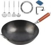 Carbon Steel Wok Pan - 12.6 “ round Bottom Wok Pan Set with 7 Pcs Cookware Acces