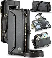 ELEPIK for Google Pixel 8 Pro Case, Adjustable Crossbody Wallet Case with Card Holder, Kickstand, [RFID Blocking] [Crossbody & Wrist Strap] Durable PU Leather Magnetic Phone Case, Black