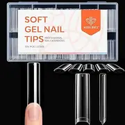 Modelones Square Nail Tips, 504 Pcs Acrylic Fake Nails Tips XXL Extra Long Straight No C Curve Half Cover Clear Gel x Nail Tips 12 Sizes with Box