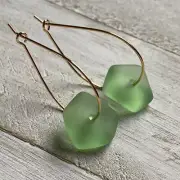 Min Favorit Peridot Green Sea Glass Nugget & Gold Pl Artisan Drop Earrings