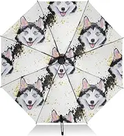 [RPLIFE] Compact Umbrella, Umbrella Strong Windproof, Automatic Open/close, Compact Size for Women Backpacks/Handbags, Watercolor Kawaii Husky Dog