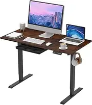 Anshine 120 x 60cm Electric Standing Desk, Height Adjustable Stand Desk with Drawers，Sit Stand Computer Home Office Desk (Walnut Top Black Legs)