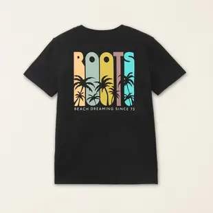 Roots女裝-海洋生活家系列 夏日海洋剪影有機棉開襟短袖T恤-黑色