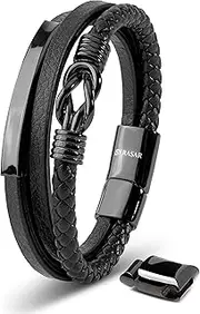 [SERASAR] Premium Leather Bracelet for Men [Proud] - Magnetic Stainless Steel Clasp in Black, Silver and Gold - With Jewelry Box - Great Idea