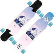 Sports Longboard Skateboard, 41" 9 Layers of Maple Wood Four-Wheel Double-tilt Two-Sided Empty Valley and Orchid Patterned Mid-Dance Board Suitable for Beginners Adults