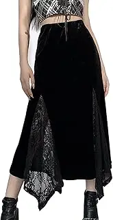 [XKBHYD] Vintage Black Velvet Split Skirts Aesthetic Sexy High Waist Bow Bodycon Long Skirt Elegant E Girls Punk Party Clothing, 01-Black, Small