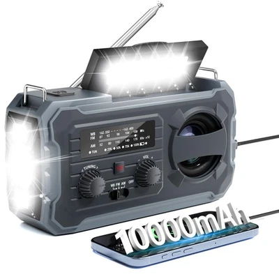 Hand Crank Emergency Radio, 10000mAh Weather Radio with AM/FM/NOAA, Solar Pro...