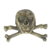 Solid Brass Paperweight Paper Weight Skull Crossbones Antique Patina