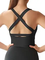 [Honlyps] Cross Backless Sports Bras for Women Workout Tops Padded Longline Strappy Crop Tank Yoga Top