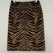 Talbots Skirt Women's Size 8 Straight Pencil Brown Velvet Zebra Animal Print NWT