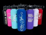 Two personalized engraved 32oz water bottle, flask, insulated bottle, hydro