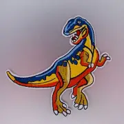 Velociraptor Patch — Iron On Badge Embroidered Motif — Blue Raptor Dinosaur