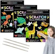 Peeokuo 3 Sets Scratch Paper Art for Kids, Colorful Magic Drawing Book for Children and Girls, Scratch Off Craft Painting Book with 3 Scratch Pen for Birthday Party Games DIY Project Kits Craft Gifts
