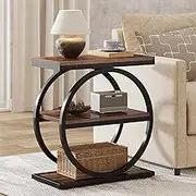 Tribesigns End Table, Narrow End Table with 3 Storage Shelves, Wood Side Table with Black Metal Frames, Industrial Small Sofa Side Table for Living Room, Slim Nightstand and Bedside Table for Bedroom