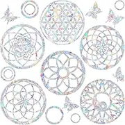 6 Big Mandala Window Decals for Bird Strikes - Anti-Collision Clings to Save Birds,Non Adhesive Vinyl Rainbow Suncatch Stickers, Easy Remove No Residue and Reusable