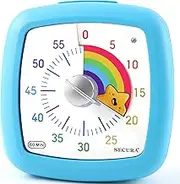 Secura 60-Minute Visual Timer, Timer for Kids with Rainbow Pattern, Kitchen Timer with Pause Function, Pomodoro Timer, Countdown Timer for Classroom, Kitchen, Office (Blue & Star)
