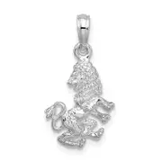Sterling Silver De-Ani Rhodium-Plated Polished 3D Leo Zodiac Pendant