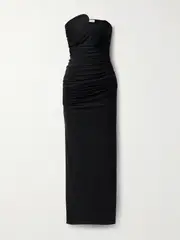 [Christopher Esber] Christopher Esber - Encompassed Strapless Ruched Jersey Maxi Dress - Black - UK 14 UK 14 Black