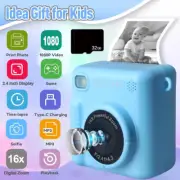 Kids 2.4inch LCD Digital Camera 32GB 1080P USB Charging Instant Print Photo Blue