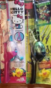 NEW Teenage Mutant Kid Casters Fishing Pole Safety Hook Line Reel Tangle Free