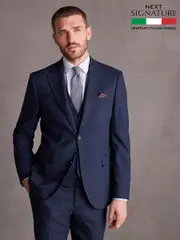 Bright Blue Slim Fit Signature Tollegno Italian Wool Textured Suit Jacket (446286) | $237