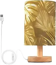 ZRYSMY Table Lamp Gold Palm Tree with USB Port for Living Room Nightstand Lamp with Linen Fabric Shade Small Bedside Lamps for Bedroom, Dorm, Office (LED Bulb Included)