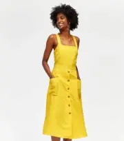 Warehouse Linen Button Through Yellow Midi Dress - Size 14 (BNWT)