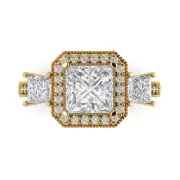 Three-Stone Engagement Ring - 14K Yellow Gold, 3.005ct Princess Sim Diamond