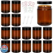 Keketin 8 oz Amber Glass Jars,16 Pack Empty Cosmetic Containers with Inner Li
