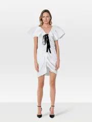 White Button Down Puff Sleeve Dress