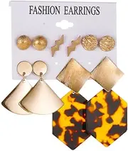 VALICLUD Elegant Leopard Ear Dangle Earrings 5-piece Geometric Studs Set for Women Fashion Jewelry for Outing/party