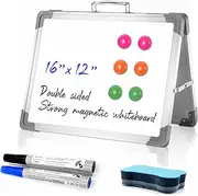 Lenamos Dry Erase White Board, 30 * 40CM Magnetic Desktop Whiteboard with Stand, 2 Markers, 6 Magnets, 1 Eraser, Portable Double-Sided White Board Easel for Kids Memo to Do List Desk School