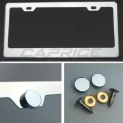 One Caprice Laser Engraved Stainless Steel License Plate Frame Chrome Screw Cap