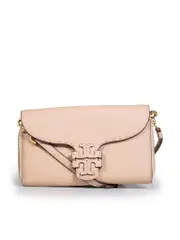 Beige Leather Logo Chain on Wallet
