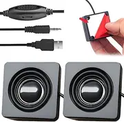 Small PC Speaker Can Be Glued: Mini USB Computer Speaker with Volume Control, Compact Stereo Speaker for Desktop, Notebook, Laptop, Black (USB + 3.5 mm)