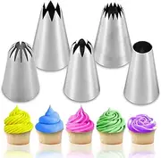 Large Piping Tips Set, Stainless Steel Frosting Piping Kit, 5 Pieces Pastry Cake Decorating Tips Baking Tools for Cookies Cupcake Decorating Kit