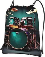 EdWal Cool Drum Set Print Drawstring Backpack Gym Bags Sports Bags With Zipper Pocket For Travel Beach, Black, One Size