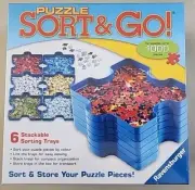 Puzzle Sort & Go 6 Stackable Sorting Trays Holds 1000 Pieces Blue Ravensburger