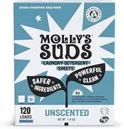 Molly’s Suds Laundry Detergent Sheets | Gentle on Sensitive Skin, Powerful Bio-Based Enzymes, Stain-Fighting | Liquidless & Plastic-Free Packaging | 120 Loads (Unscented)