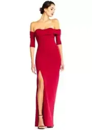 Aidan Mattox Ruby Red Off Shoulder Column Gown Thigh High Slit Size 0 12 NWT