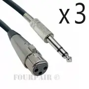 3 Pack - 25ft XLR 3-Pin Female to 1/4" Stereo TRS Shielded Microphone Mic Cable