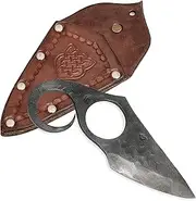 [Madhammers] Hand-forged medieval two-finger knife made of spring steel on the neck content and genuine leather bag in brown colour, for lovers of history and art