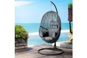 Gardeon Outdoor Egg Swing Chair Wicker Rattan Furniture Pod Stand Cushion Black