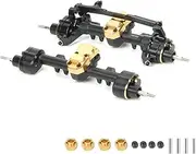1/10 Front and Rear Axle Set for Ax&ial 1/24 S&CX24 Crawlers CVD Edition Upgraded Part Fr&on&t Rear Portal Axle Aluminum Front & Rear Portal Axles(Black)