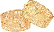 [Efulgenz] Indian Bangle Set Gold Tone Plain Glossy Engraved Hinge Openable Big Bracelet Bangle Jewelry for Women