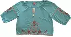 johnny was los angeles Masie peasant tie embroidered blouse light teal XXL NWT