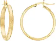 [JewelryWeb] 14k Solid Yellow Gold 3x25 Half Round Sparkle Cut Florentine Hoop Earrings-Hoop Earring for Women in